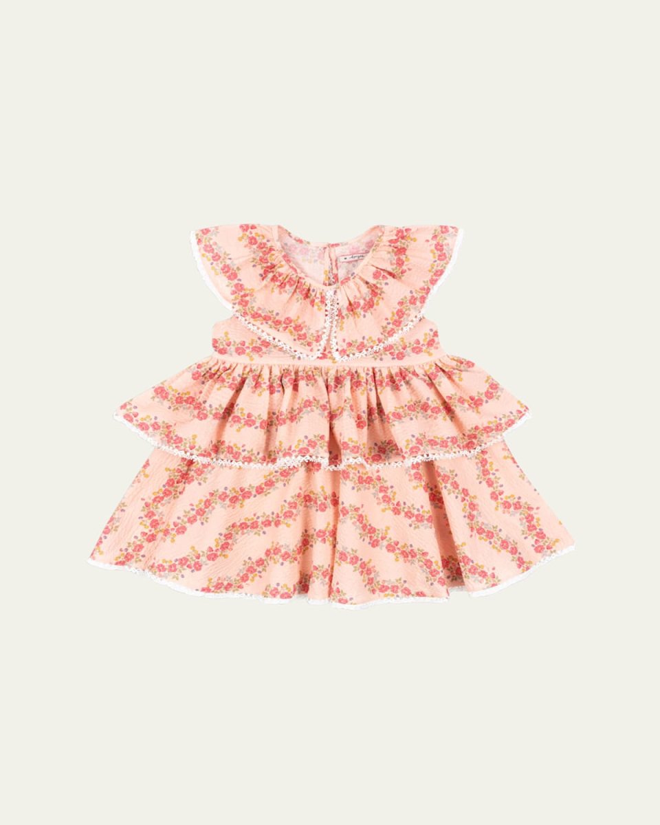 Girl's Bella Floral-Print Frill Dress, Size 2-10